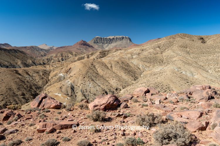 Colourful mountains on remote stretch of N23 road from Ouarzazate to Demnat, Morocco