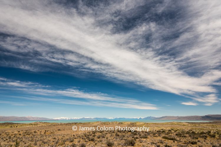 Lago Viedma on a clear day with Fitz Roy in distance, near El Chalten, Argentina