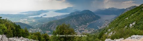 View from top of Kotor Serpentine over Kotor Bay, Montenegro, Balkans