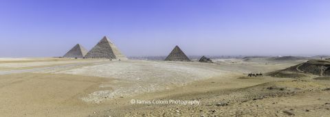 View or Great Pyramid (Khufu), Pyramid of Khafre at Giza Pyramids, Giza, Cairo, Egypt