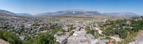 View from Castle of Gjirokastra over Gjirokaster City and Valley, Albania